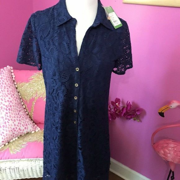 Lilly Pulitzer NWT Nelle Shirtdress Navy Lace - Picture 2 of 8